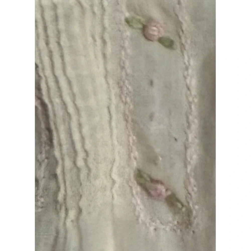 Vintage Baby Daygown White Pink Rosebud Embroidery Pintuck Lace Heirloom